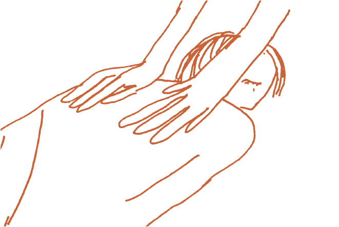 Line drawing of hands giving a back massage to a person lying face down.